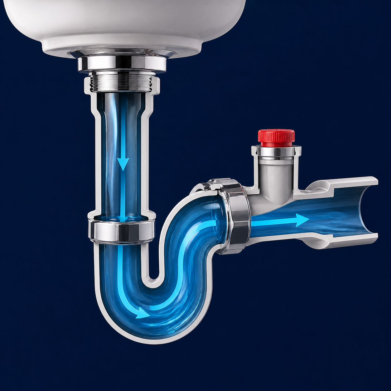 Residential drain flow and inspection cutaway